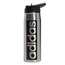 adidas 600 ML (20 oz) Straw Top Metal Water Bottle, Hot/Cold Double-Walled Insulated 18/8 Stainless Steel, Stainless Steel/Black, One Size