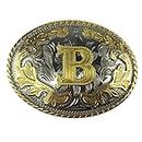 LKMY Men's Belt Buckle, 3D Gold Letter Alfabeto Initial Carving Belt Buckle A-Z, Western Vintage Style Cowboy Belt Buckles, Festa del papà, Jeans Accessori (B)