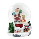 Celebright Christmas Musical Snow Globe - Plays 8 Songs Including Jingle Bells & Lights Up with Changing LED Colours - Large 14cm (Santa & Child Sledging)