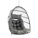 Costway Hanging Egg Chair, Egg Swing Hammock Chair w/Head Pillow & Large Seat Cushion, Indoor Outdoor Wicker Basket Hanging Chair, Space-Saving Folding Design, 150 KG Capacity