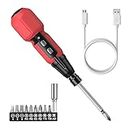 AMIR Cordless Screwdriver, Rechargeable Electric Screwdriver Sets, Portable Automatic Home Repair Tool Kit with USB Cable and LED Lights, Red