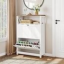 YITAHOME Shoe Cabinet with 2 Flip Drawers, Entryway Shoe Storage Cabinet with Open Shelves, Free Standing Hidden Shoe Rack Storage Organizer for Entryway/Hallway/Closet, White