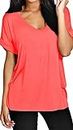 FAIRY BOUTIQUE Womens Turn up Sleeve V Neck T Shirt Ladies Oversized Baggy Batwing Top Plus Size T Shirt(Choral UK 20-22)