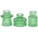 3 Piece Glass Candle Holder, Green Vintage Candlestick Holders For Decor/Weddings And Candle Stick Holders For Pillar Candles And Tapered Candles By Snapplent
