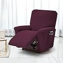 Stretch Recliner Covers, Jacquard Recliner Chair Slipcovers, Polyester Furniture Cover Recliner Sofa Couch Cover With Pocket for Living Room Sofa Cover (Wine red)