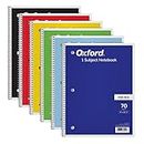Oxford Spiral Notebook 6 Pack, 1 Subject, Wide Ruled Paper, 8 x 10-1/2 Inch, Blue, Yellow, Red, Light Blue, Green and Black, 70 Sheets (65010)