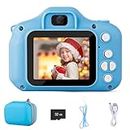 Cámara infantil con bolsa de transporte, cámara digital, juguete para niños de 3 a 10 años, cumpleaños, Navidad, regalo 1080P, HD, 32 GB, tarjeta SD, cámara para niños (azul)