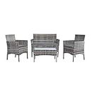 Panana Rattan Garden Furniture 4 Piece Set Table Sofa Chair Patio Outdoor Conservatory Indoor MIxed Grey with Grey Cushions