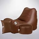Gold Filled with Beans Gaming Chair Sofa Bean Bag with Footrest and Cushion (Tan) (XXXL) (Leather)