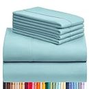 LuxClub 6 PC Queen Sheet Set, Breathable Luxury Bed Sheets, Deep Pockets 18" Eco Friendly Wrinkle Free Cooling Sheets Machine Washable Hotel Bedding Silky Soft - Aqua Queen