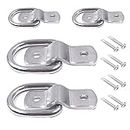 Jawmoy 4 PCS D Rings Tie Down Anchors Hooks, 1/4" Heavy Duty Stainless Steel Trailer Tie Down Hooks for Trailer Truck Bed Bracket Enclosed Points Pickup Camper Surface Mount (Silver)