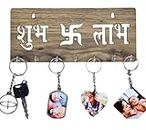 Crystal Smart Antique shubh laabh | Wooden Key Holder | Key Hanger | Key Chain Holders for Wall | Pack of 1 | Decorative Wood Key Chain Holder for Home, Office, Living Room