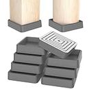 Furniture Coasters, Furniture Caster Cups - Non Slip Furniture Pads Hardwoods Floors - Non Skid Furniture Grippers, Square Silicone Furniture Feet Caps, (Grey, 4Pcs 4").