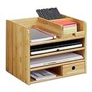 Relaxdays Desk Organiser, A4 Letter Tray, Keep Notes and Pens Neat and Tidy, Drawer, Office Storage, Bamboo, 100%, Natural, Grundartikel
