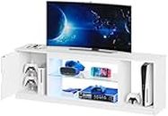 Bestier Gaming TV Stand with Removable Glass Shelves for 55/60/65 Inch TV,Led Entertainment Center & 22 Dynamic RGB Modes for PS5 PS4,Modern TV Console for Living Room Bedroom Carbon Fiber White