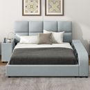 Queen Size Bedroom Set Upholstered Bed Frame with Nightstand and Storage Shelves