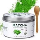 Auebriy 4oz Ceremonial Grade Matcha Powder, USDA Organic Matcha Green Tea Powder with Spoon for Easy Scooping, 100% Pure First Harvest Matcha Green Tea, No Additives, No Sugar