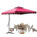 Side Pole Garden Umbrella With Stand | Outdoor Garden Umbrella with Aluminum Pole and Base Iron Stand | Square Shape Umbrella for Beach Resort |Color - Maroon (9FT)