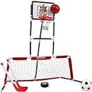 Island Genius 3 in 1 Sports Center for Kids Outdoor Toys for Kids Toddler Ages 3 4 5 6 7 8 Years Old | Basketball Hoop, Soccer Goal, and Hockey