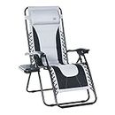 Outsunny Zero Gravity Chair, Folding Recliner, Patio Sun Lounger with Cup Holder, Adjustable Backrest, Padded Pillow for Outdoor, Patio, Deck, Poolside, Light Grey