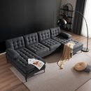 4 Seat Upholstered U-Shaped Sectional Sofa Set with 2 Chaise Living Room Gray