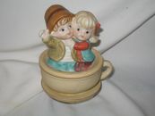 Vintage Musical Figurine Tea For Two Boy & Girl In Tea Cup 