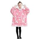 softan Wearable Blanket Hoodie for Kids, Super Warm and Soft Sherpa Flannel Sweatshirt Blanket with Giant Pocket, Hooded Blanket for 6-10 Year Old Girls Gifts, Pink Unicorn
