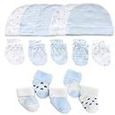MAMIMAKA Newborn Baby Caps Mittens and Terry Socks Cotton Newborn Clothes Set, Baby Thick Warm Socks Scratch Hats Gloves for 0-6 Months, Set-4, 0-6 Months