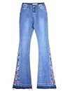 Damen Slim Jeans Jeans Jeans Denim Denim Normale Größe mit Blumen bestickt groß Größe Plus, blau, 34