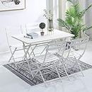 QHYXT 屋外用家具 5 Pieces Outdoor Patio Dining Set, 43” Square Metal Fold Table and 4 Metal Fold Chairs,Patio Premium Steel Patio Biset, Folding Outdoor Pationiture Sets/White