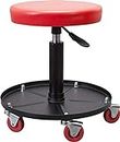 Torin ATRHL6201B Heavy Duty Rolling Pneumatic Creeper Garage/Shop Seat: Padded Adjustable Mechanic Stool with Tool Tray Storage, Red 250 LBS