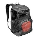 Xelfly Basketball Backpack with Ball Compartment - Sports Equipment Bag for Soccer Ball, Volleyball, Gym, Outdoor, Travel, Team - 2 Bottle Pockets, Includes Laundry or Shoe Bag - 25L (Black)