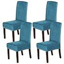 Dining Room Chair Covers Set of 2/4/6, Stretch Velvet Removable Dining Chair Protector Decoration Cover Seat Slipcovers for Hotel, , Banquet, Kitchen, Restaurant, Home Decoration (Peacock Blue,4 PCS)