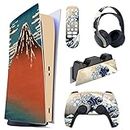 PlayVital The Great Wave Full Set Skin Decal for ps5 Console Digital Edition,Sticker Vinyl Decal Cover for ps5 Controller & Charging Station & Headset & Media Remote