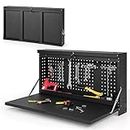 Costway Wall-Mounted Folding Workbench with Pegboard, 2-in-1 Wall Control Pegboard Tool Organizer w/Large Tabletop, Hanging Work Table for Garage, Warehouse, Work Shop