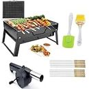 FRIEDERICH Charcoal Barbeque Grill - Portable Free Standing Folding Bbq Grill(2 Spatula,1 Bbq,10 Skewers,1 Air Blower) Barbeque Grill,Outdoor Grill Tools For Camping Hiking Picnics Traveling. (Bbq)