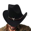 Hongjingda Sombreros occidentales para hombre, vaquero sólido con correas, sombreros equitación fieltro color sólido, accesorios moda para hombres y mujeres, 1, 1