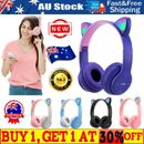 Kids Girls Wireless Cat Ear Headphones Bluetooth Headset LED Earphone Xmas Gifts