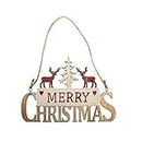 Merry Christmas Wooden Hanging Sign with Reindeer and Tree - Red