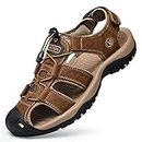 Unitysow Sandals Men's Closed Toe Walking Sandals Outdoor Sport Hiking Sandals Casual Fisherman Leather Sandals Summer Beach Sandal,Brown,Size 10
