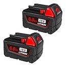 PZSZOK 2 Pack 6.0Ah 18V Lithium Battery Replacement for Milwaukee M-18 Battery Compatible with Milwaukee 18V Battery Tools and Charger 48-11-1850 48-11-1852 48-11-1840 48-11-1815