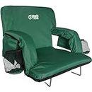 BRAWNTIDE Stadium Chair with Back Support - Comfy Cushion, Thick Padding, 2 Bleacher Hooks, 4 Pockets, Ideal Stadium Seat for Bleachers, Sporting Events, Camping (Green, Regular Size)