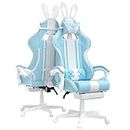 Ferghana Gaming Chair Massage avec Repose-Pieds Fauteuil Ergonomique Gaming Chair avec Appui-tête Chaise de Bureau PC Gamer Racing avec Coussin Lombaire et Oreilles de Lapin Bleu Clair