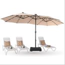 15FT Patio Double-Sided Umbrella with Solar LED Lights Outdoor Umbrella Beige US