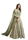 Miss Ethnik Women's Light Green Banglory Silk Semi Stitched Top With Unstitched Santoon Bottom and Net Dupatta Solid Flared Top Dress Material (Pakistani Salwar Suit) (ME-R-945-Light Green)