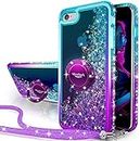 iPhone 6S Plus Case, iPhone 6 Plus Case, Silverback Moving Liquid Holographic Sparkle Glitter Case with Kickstand, Bling Diamond Bumper W/Ring Protective Case for Apple iPhone 6/6S Plus Purple