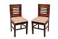 Wiprowood Shri Karni Handicraft Wooden Dining Chairs Only | Wooden Dinning Chairs With Cushion | Dining Room Furniture | Sheesham Wood, Set Of 2, Natural Brown
