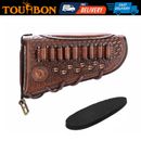 Tourbon Vintage Leather Recoil Pad Rifle Cheek Rest Ammo Holder Cover LOP Extend