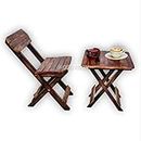 WOOD DECOR Handcrafted Wooden Antique Folding Chair & Table Set for/Home Decor/Living Room/Bedroom/Dressing Room/Bedside/Small Chair & Table Specially for Kids -(Brown)