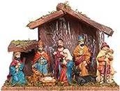 KROGER Collectible Figurines Christmas Nativity Figurine - Nativity Scene Statue with Wooden and Moss Stable